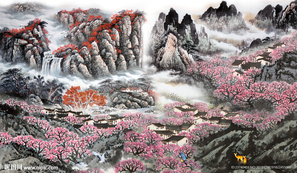 电视背景墙  国画山水