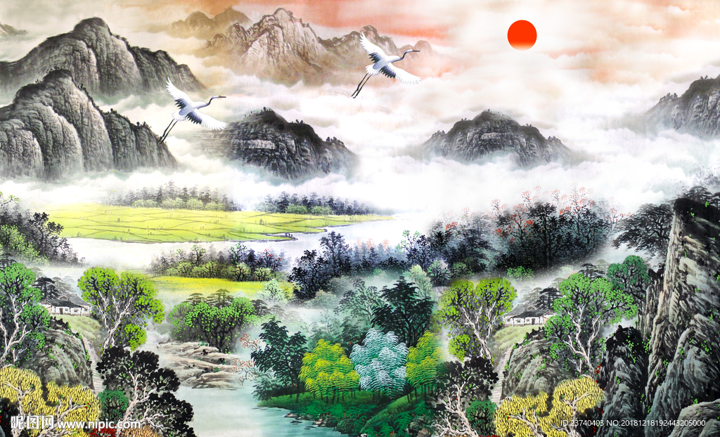 电视背景墙 山水国画