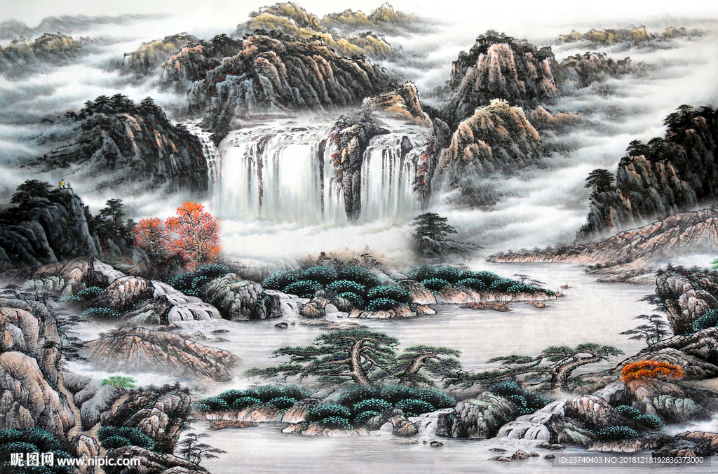 电视背景墙 国画山水