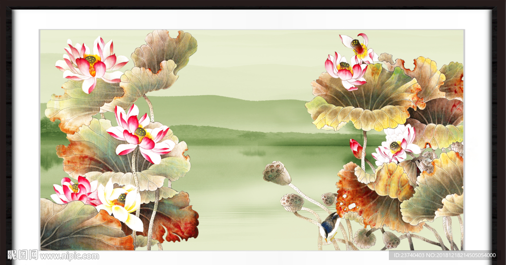 荷花国画 工笔荷花 工笔画