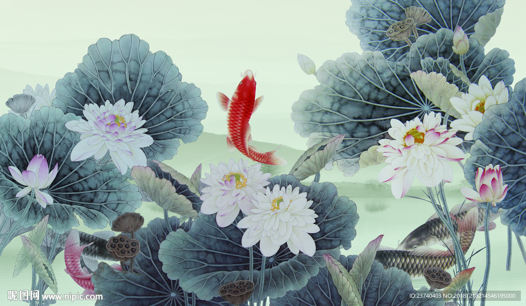 水墨荷花背景墙