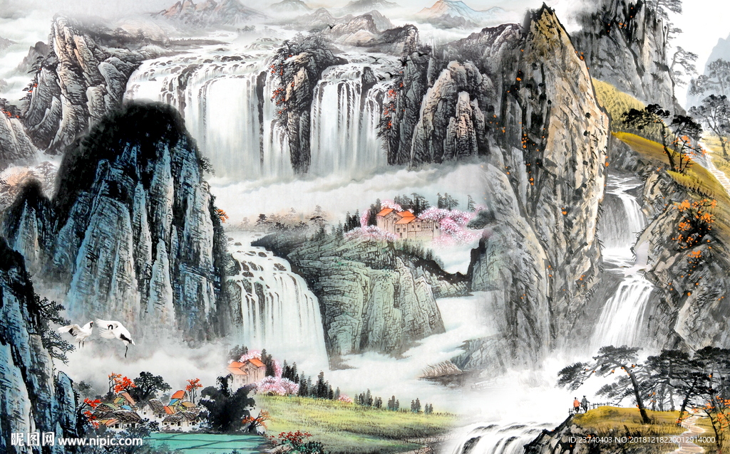 电视背景墙 国画山水