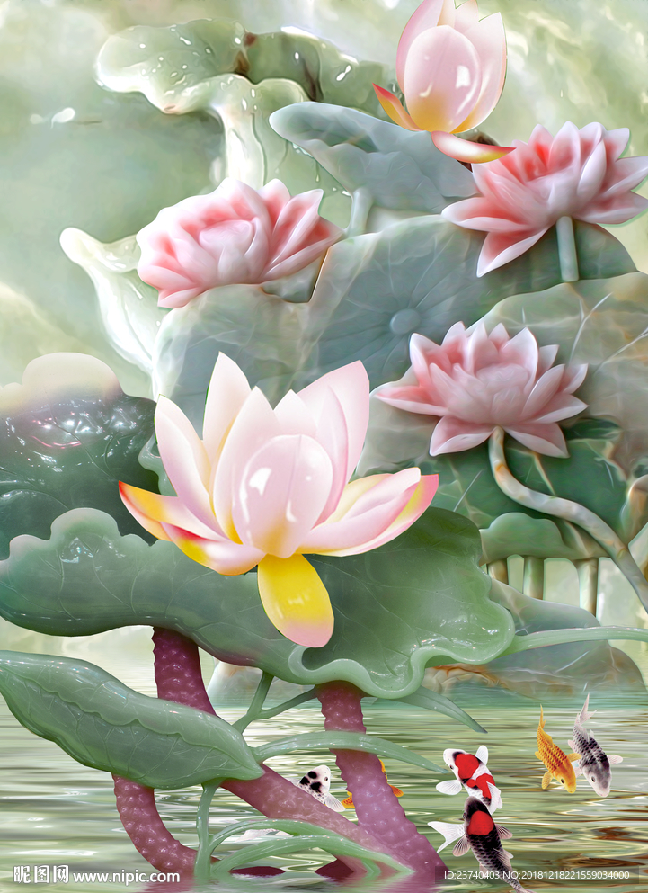 玄关 装饰画 玉雕荷花