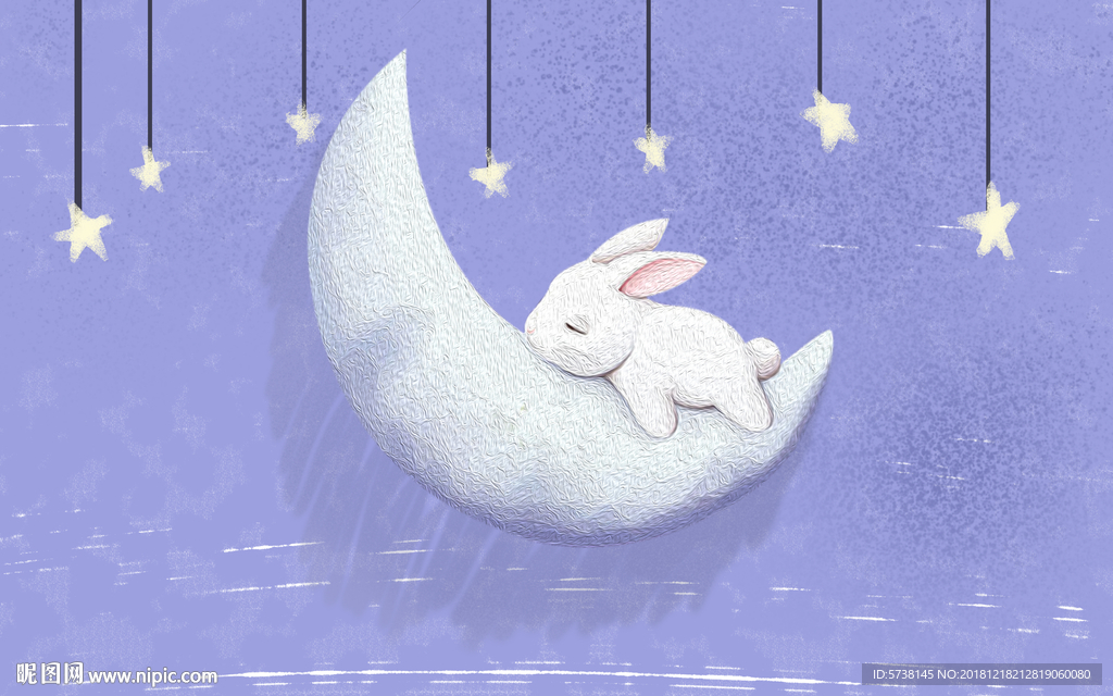 儿童房睡觉兔子月亮玄关屏风背景