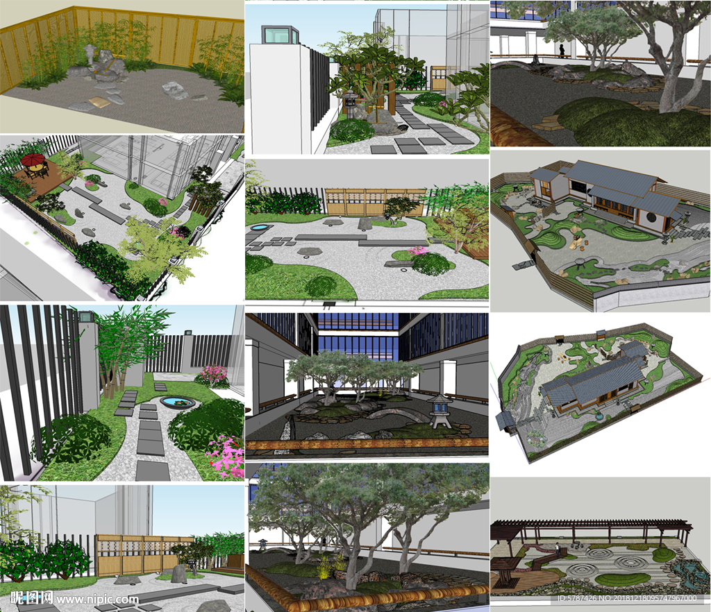 中式庭院景观模型