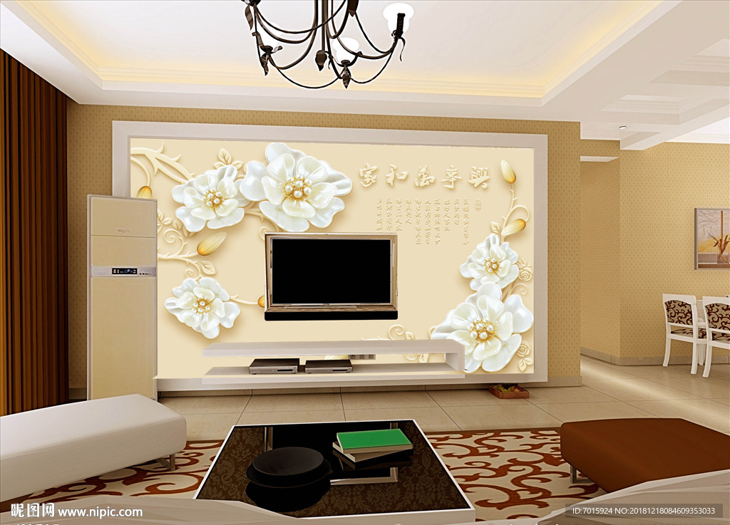 现代简约新中式3d立体水晶壁画