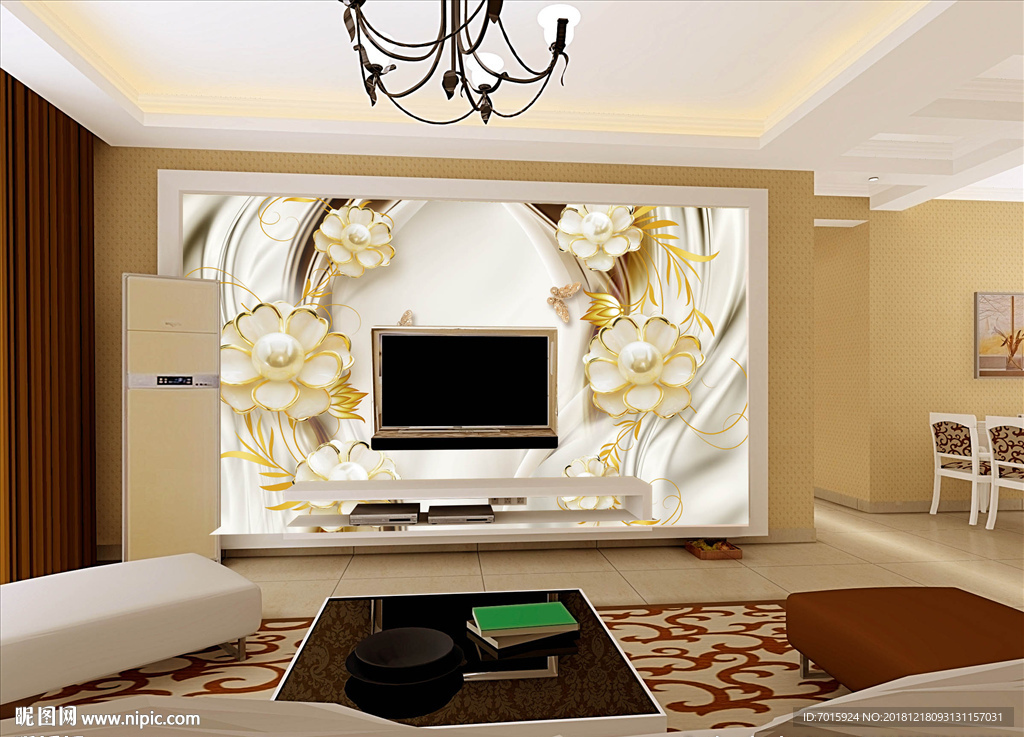 花卉浮雕电视背景墙