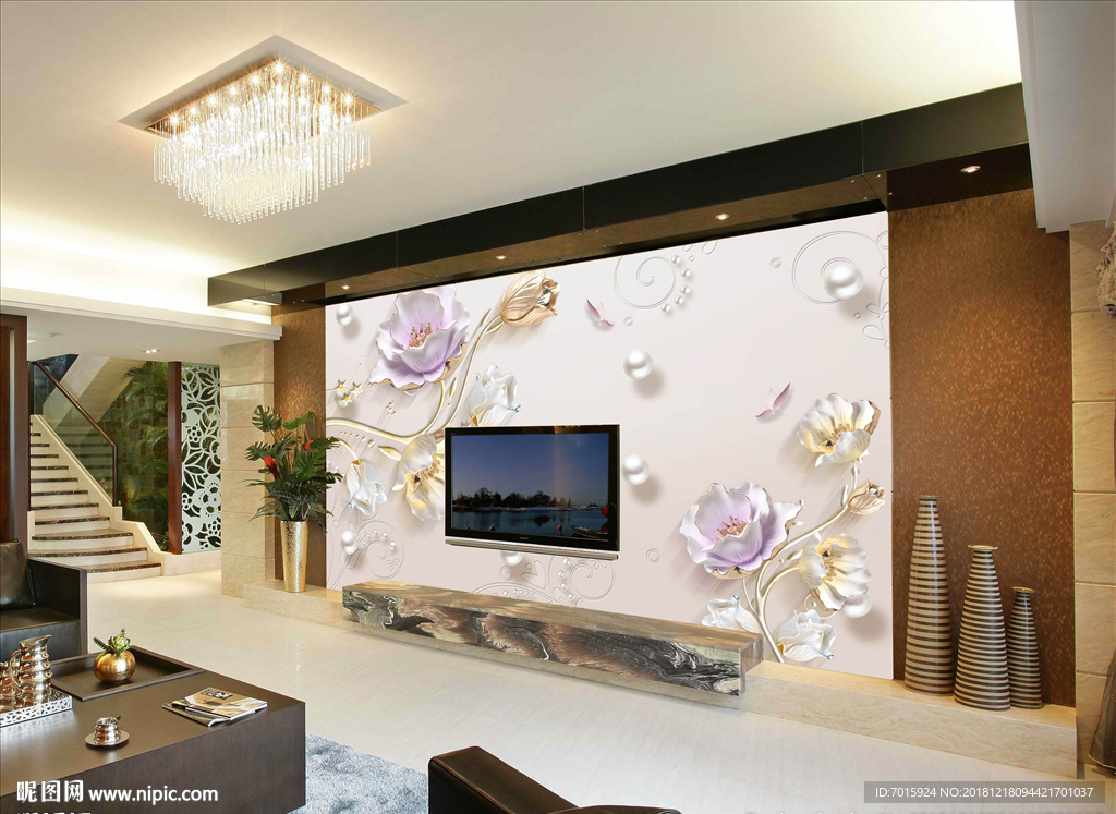 3D立体浮雕电视背景墙立体雕花