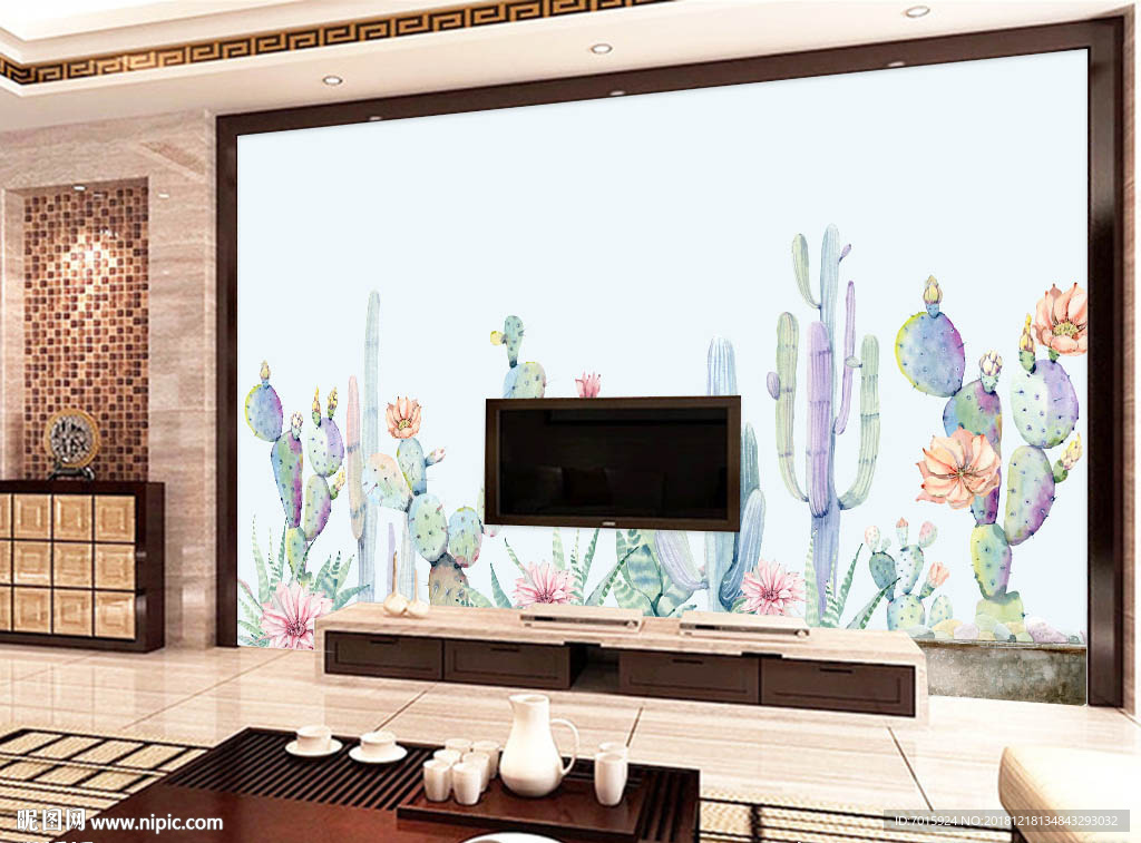 唯美手绘仙人时尚墙贴电视背