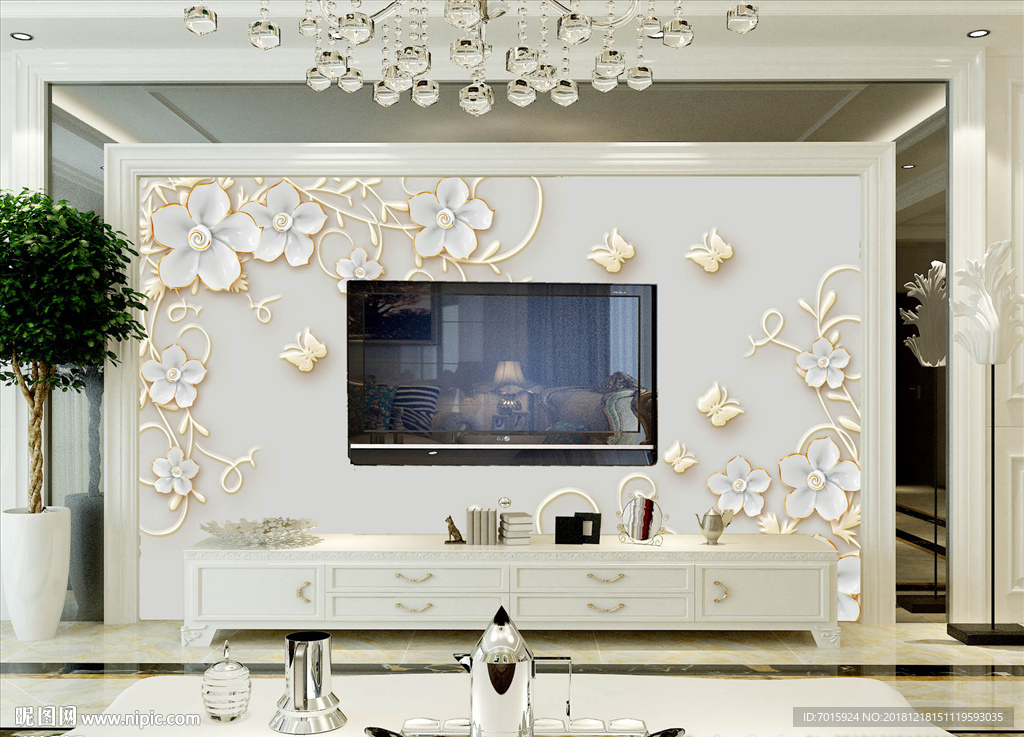 手绘高档客厅电视背景墙