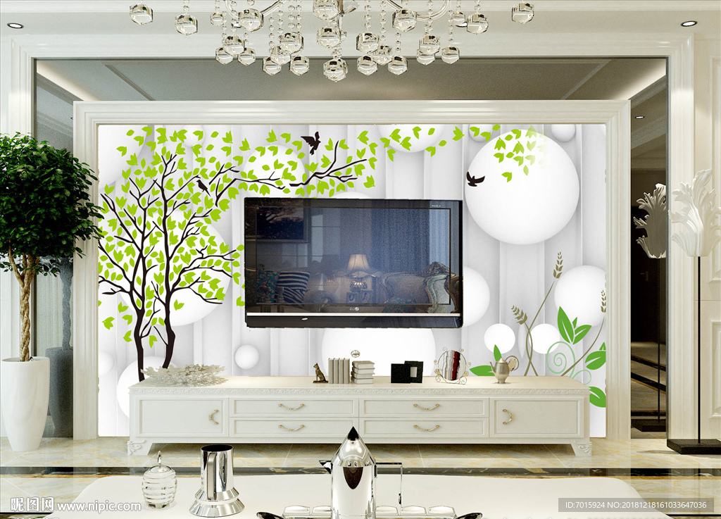 绿色清新大树风景时尚电视背景墙