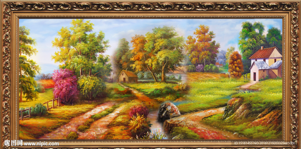 油画风景 山村油画 乡村油画