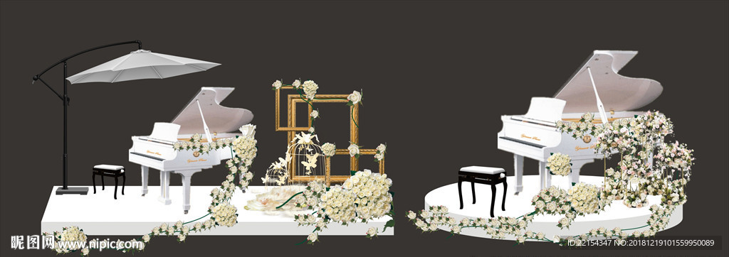 钢琴堆头地产相框表演音乐花艺堆