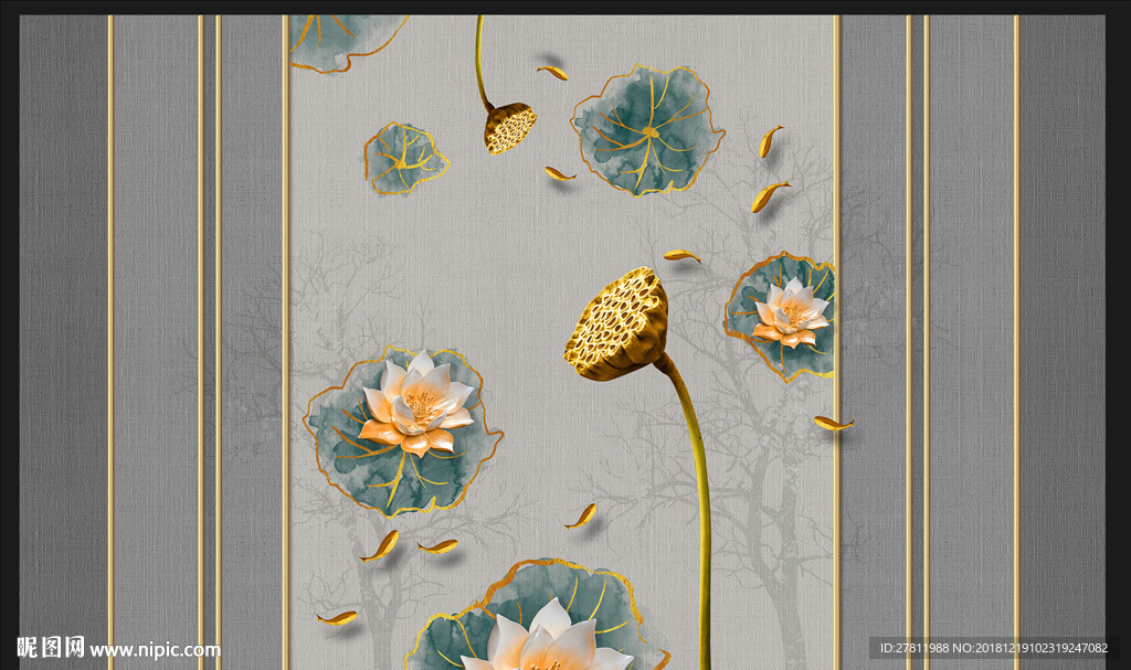 现代荷花背景墙