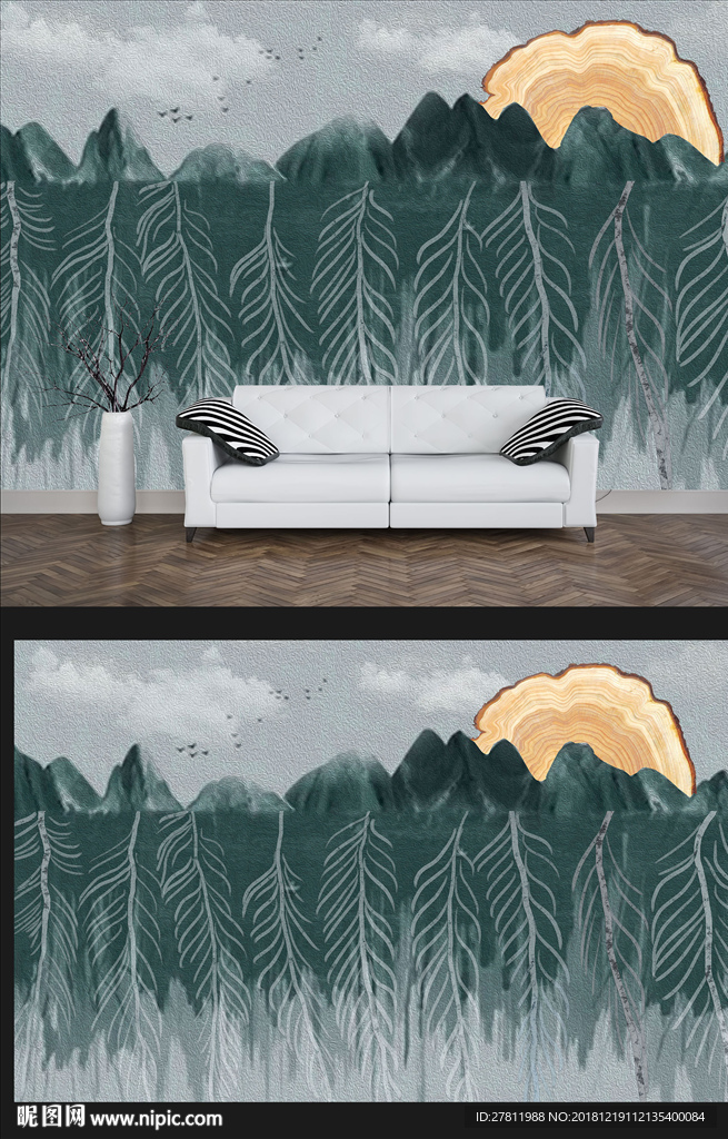 时尚拼接树轮背背景墙