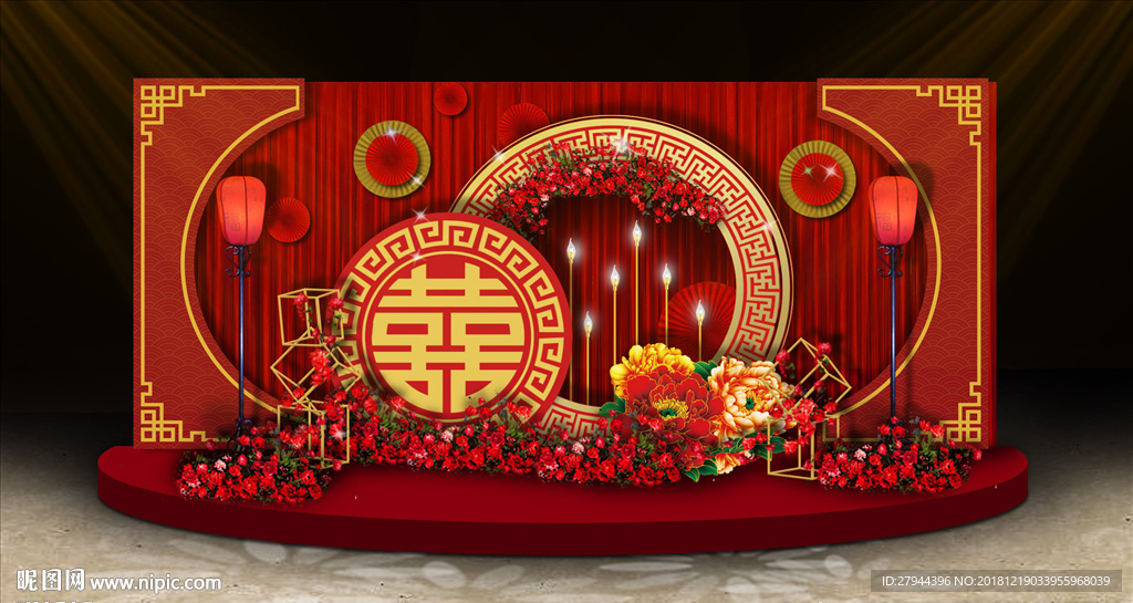 红色中式婚礼迎宾区