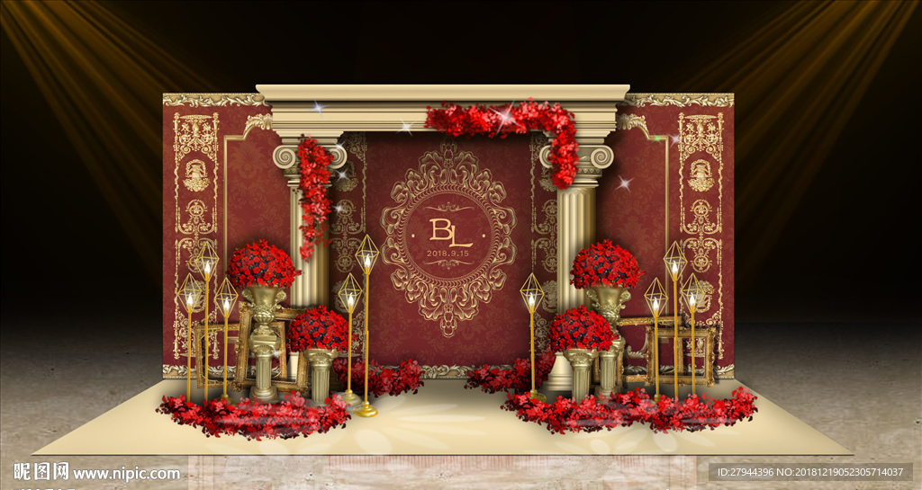 红金色欧式婚礼迎宾区