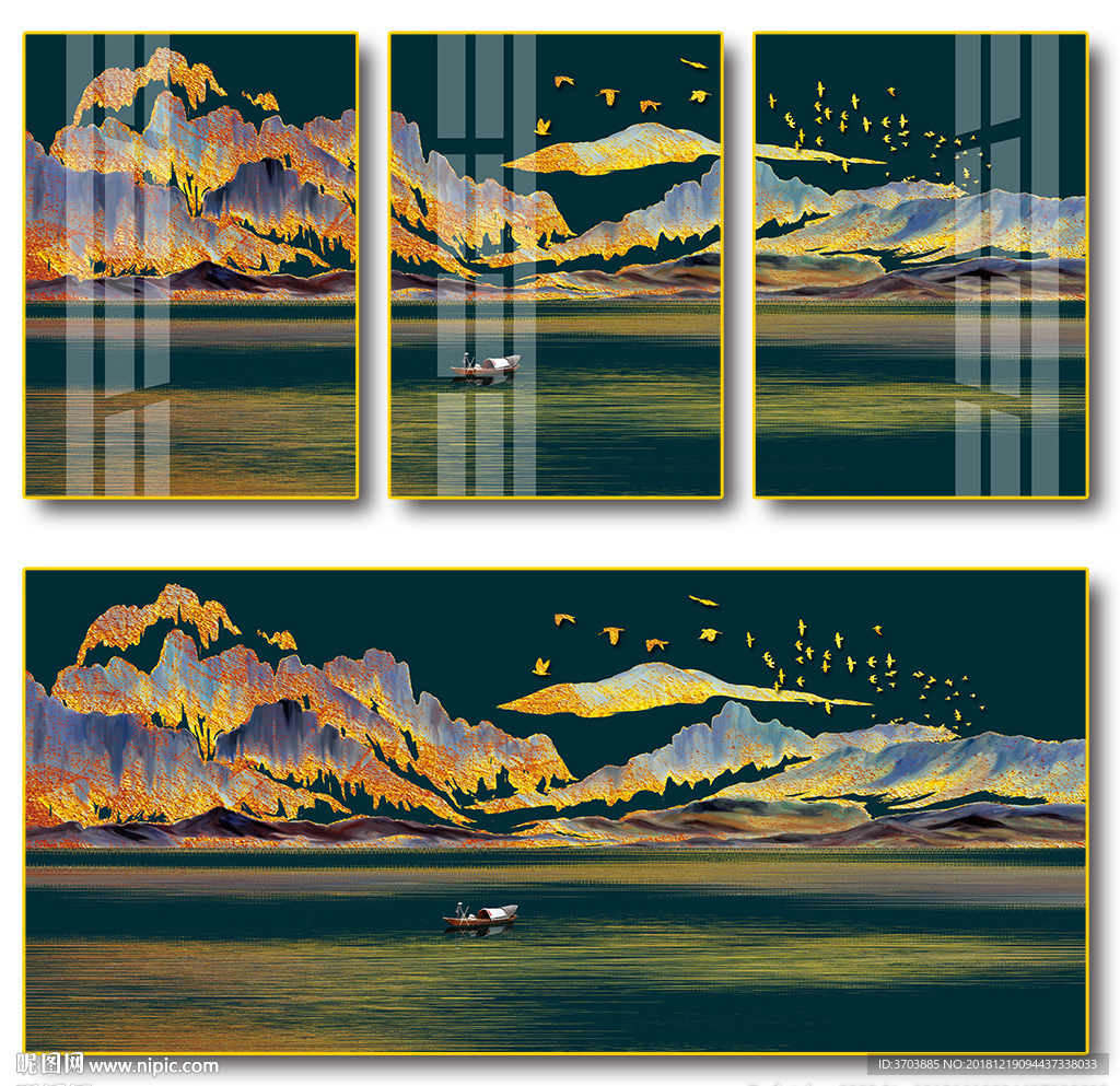 北欧抽象意境山脉飞鸟客厅装饰画