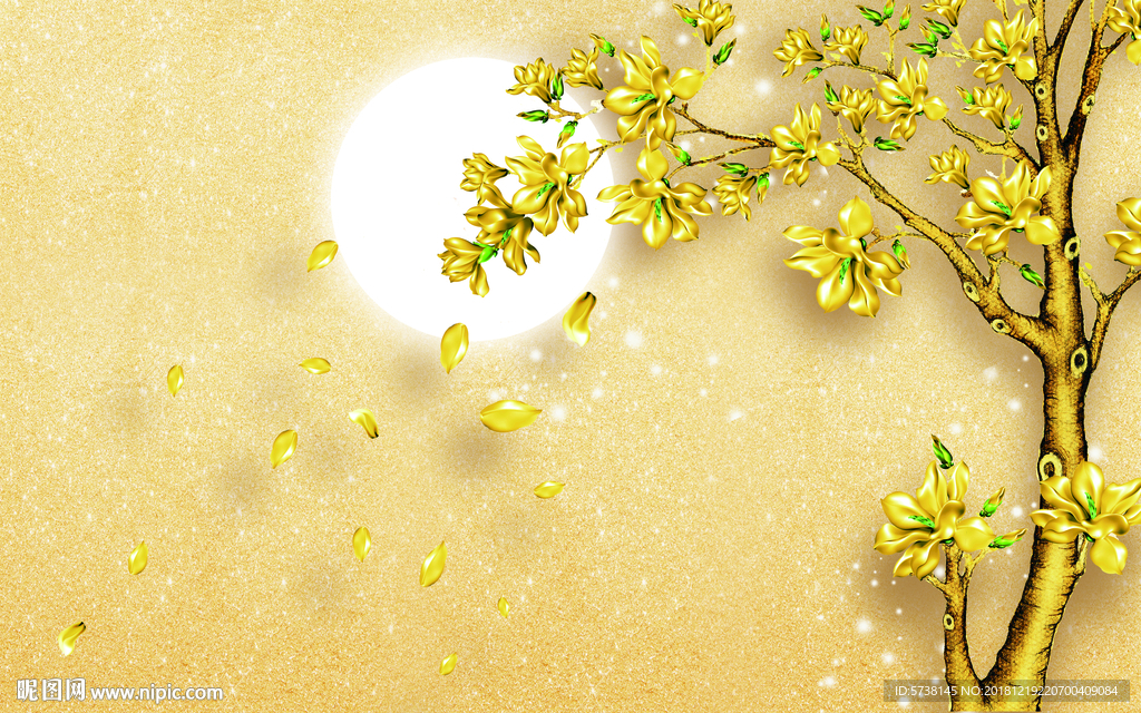 黄金树富贵中式玄关屏风背景墙底