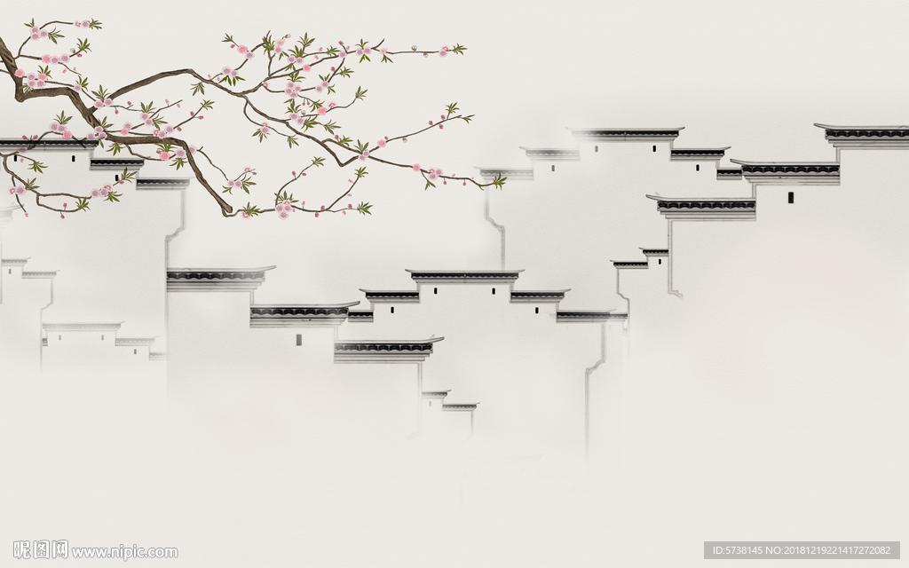 徽派建筑墙中式玄关屏风背景墙底