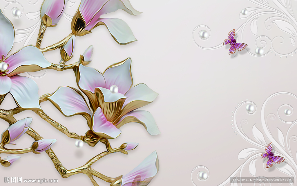 立体粉色花朵玄关屏风背景墙底纹