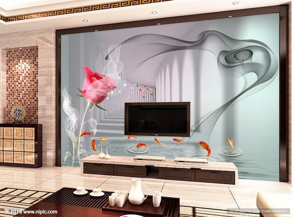 紫色梦幻花卉 客厅电视背景墙