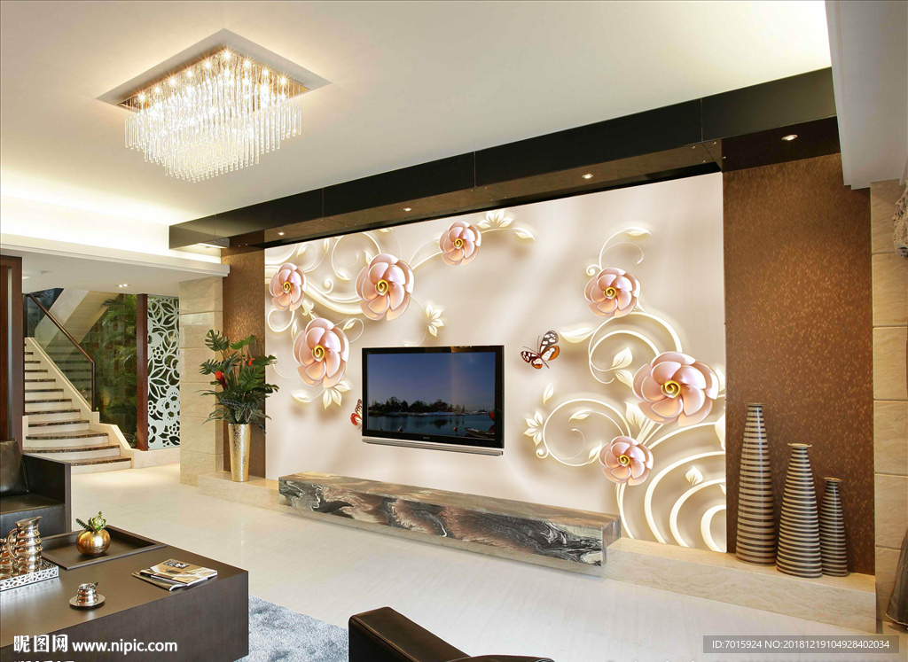 手绘花朵背景墙画