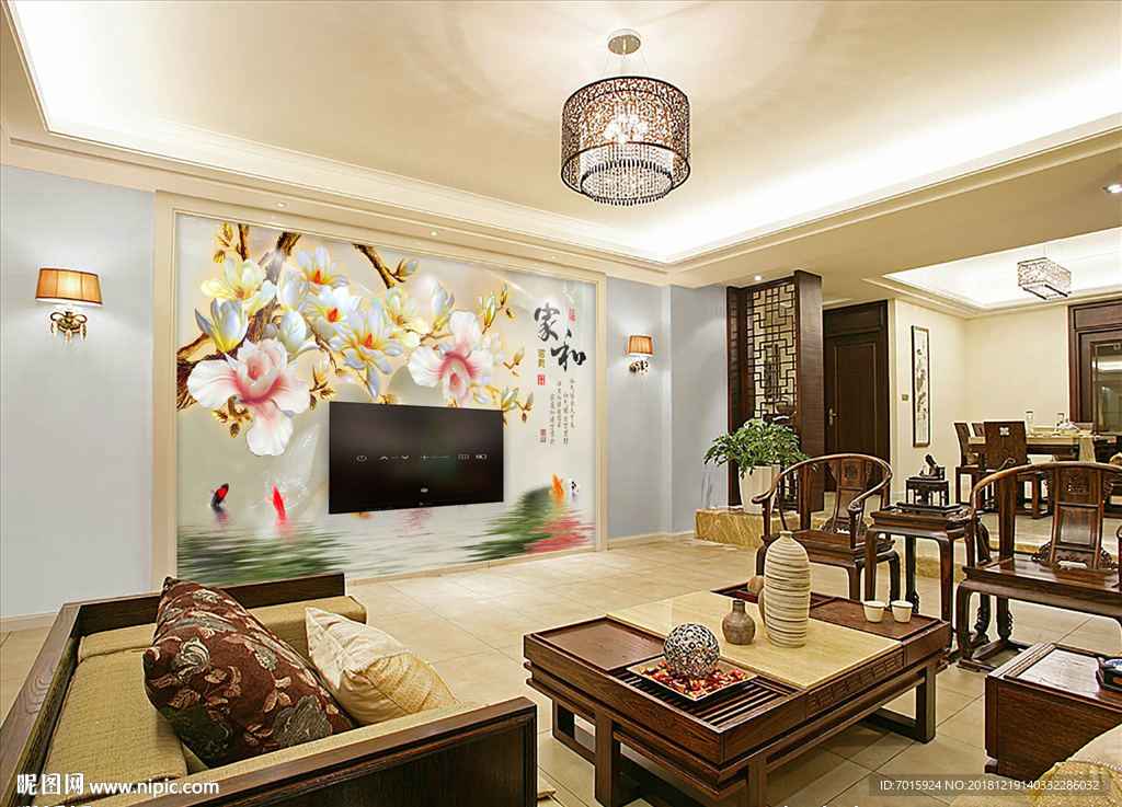 家和万事兴玉雕背景壁画