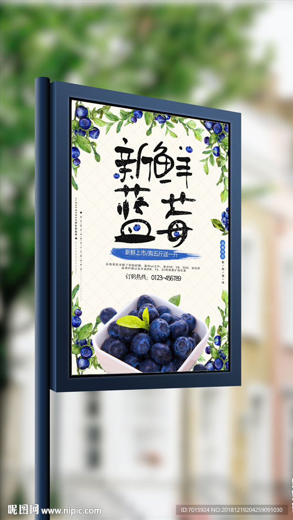 夏天新鲜蓝莓水果美食海报
