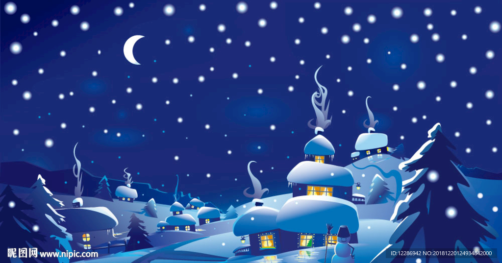圣诞夜晚下雪户外场景 冬季冬天