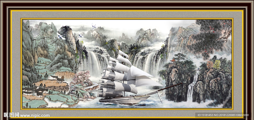 一帆风顺 客厅装饰画 风景画