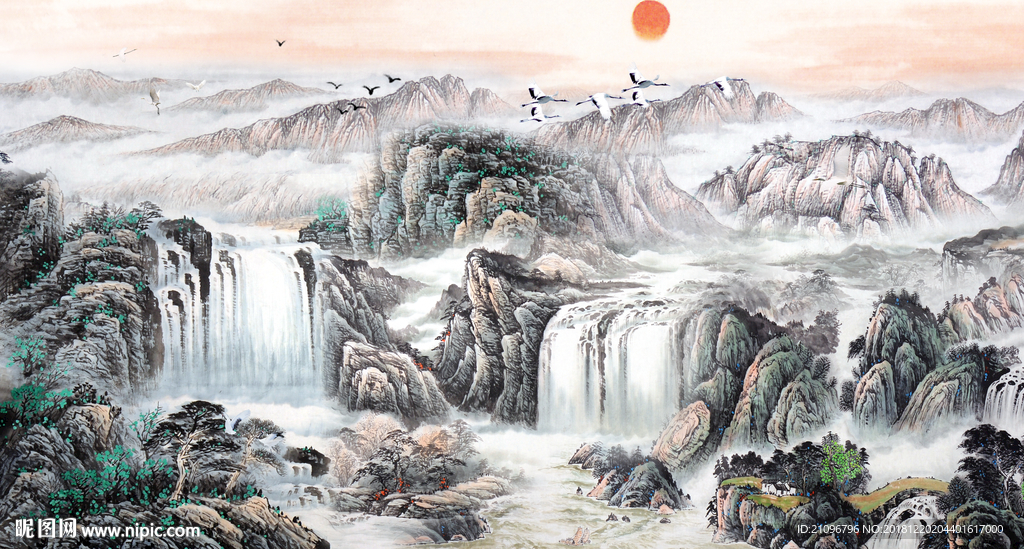 电视背景墙 国画山水