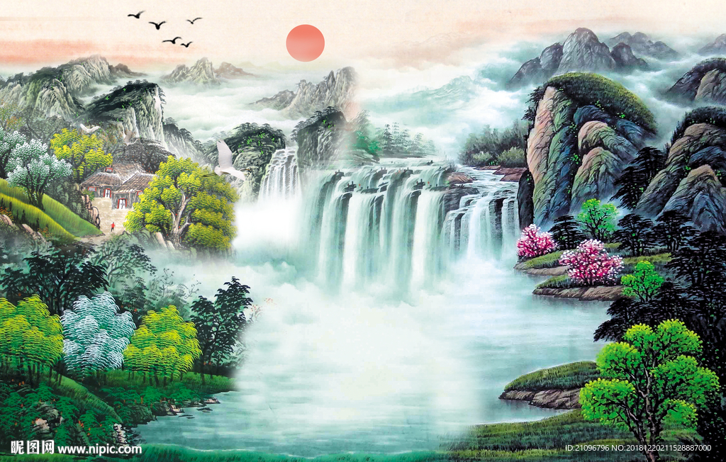 电视背景墙 国画山水