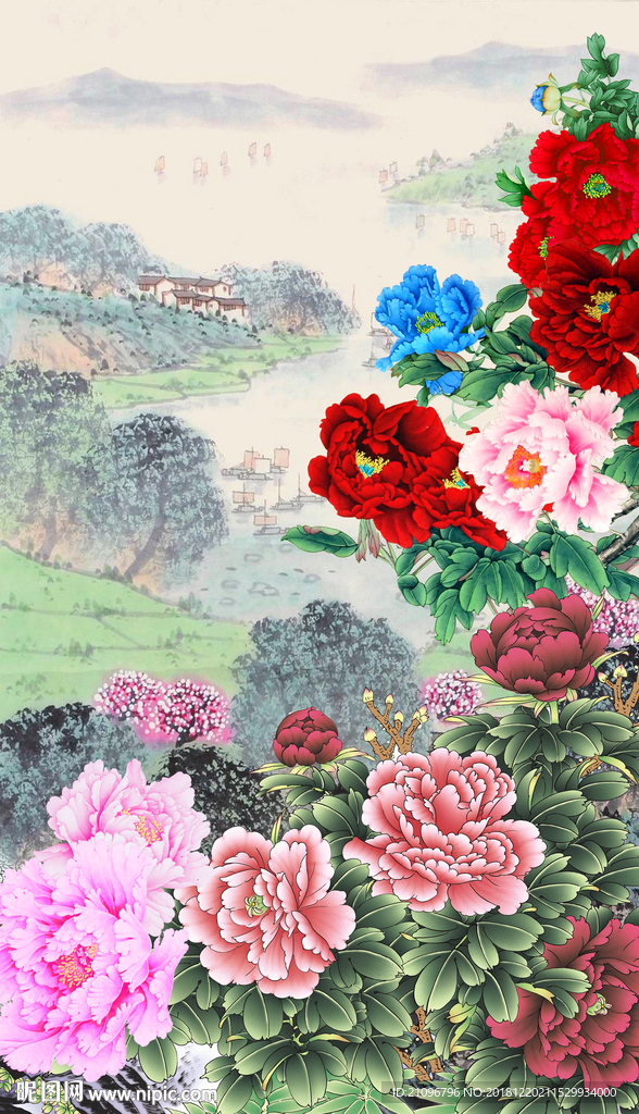 国画牡丹玄关