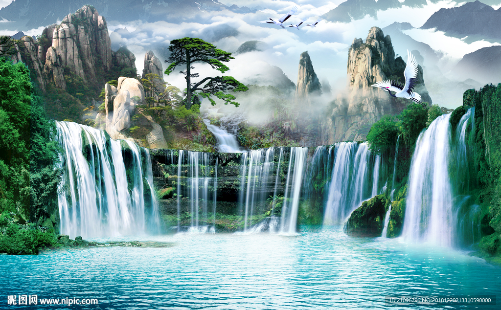 山水风景背景墙