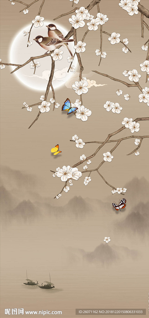 喜上眉梢工笔花鸟玄关