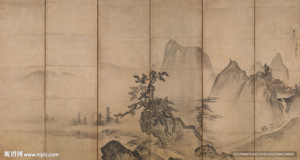 日式山水屏风