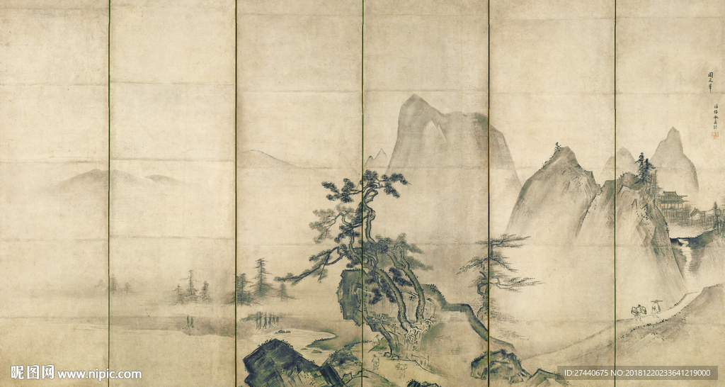 日式山水屏风条屏