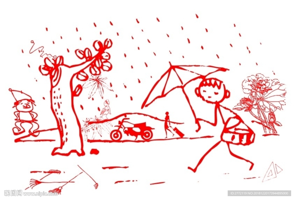 下雨天 手绘画