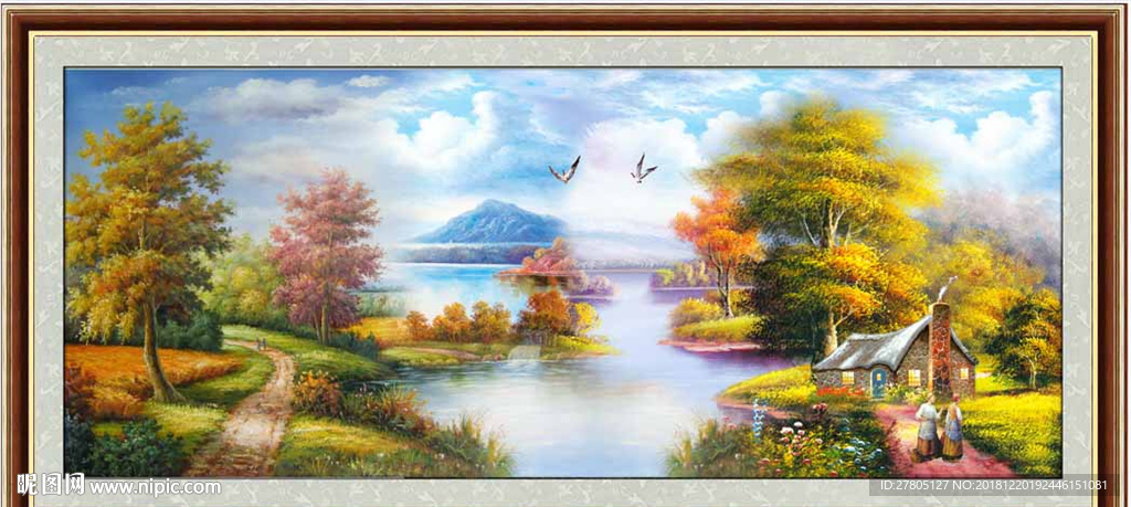 油画 麦田 山水 山 背景墙