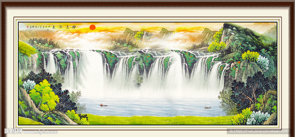 山水瀑布油画