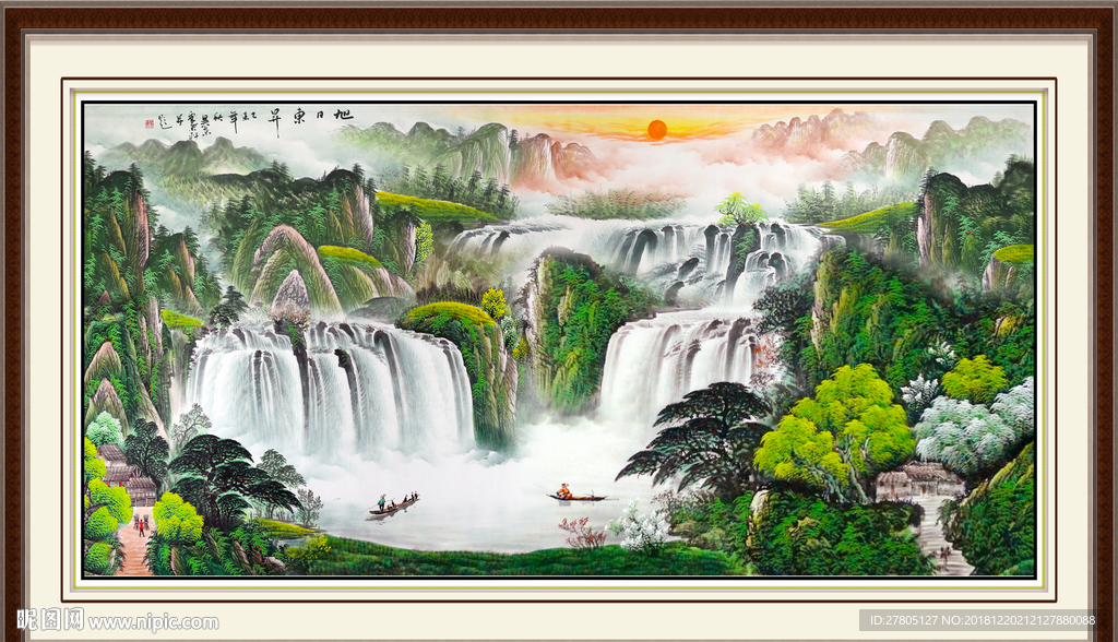 巨幅山水画瀑布腾飞