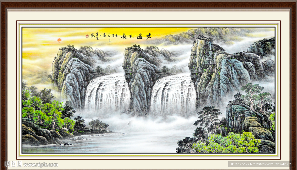 巨幅中国画 巨幅风景画 瀑布画