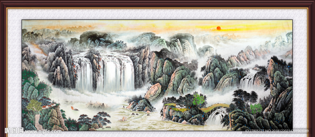 瀑布山水画