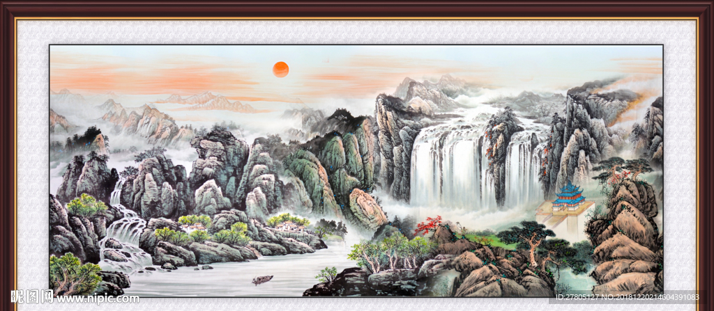 山水瀑布画