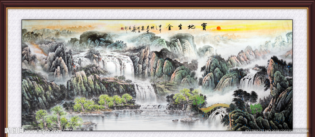 锦绣山河日出日落油画