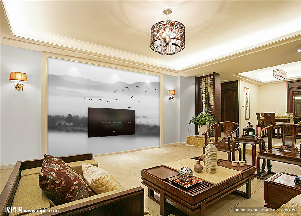 飞鸟水墨电视画