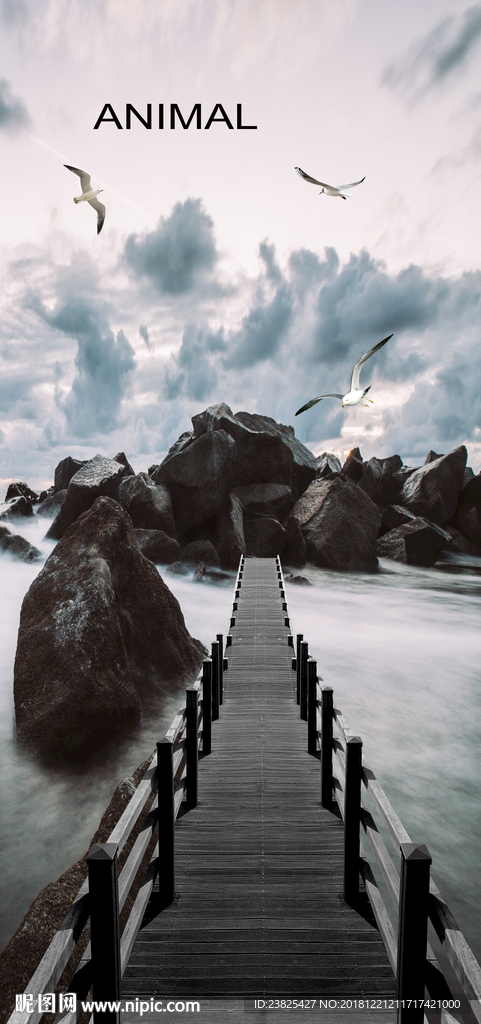 北欧简约时尚山水风景玄关背景墙