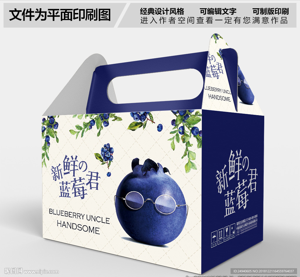 卡通蓝莓包装盒设计PSD