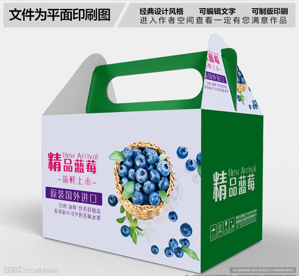 时尚蓝莓包装盒设计PSD